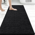Bcoimo Bath Rug Mat, 48x24 Chenille Non Slip Black Long Bathroom Runner Rug by Bcoimo