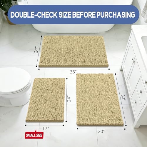 Bcoimo Small Bath Rug Mat, Chenille High Absorbent Beige Bathroom Floor Mats - Image 2