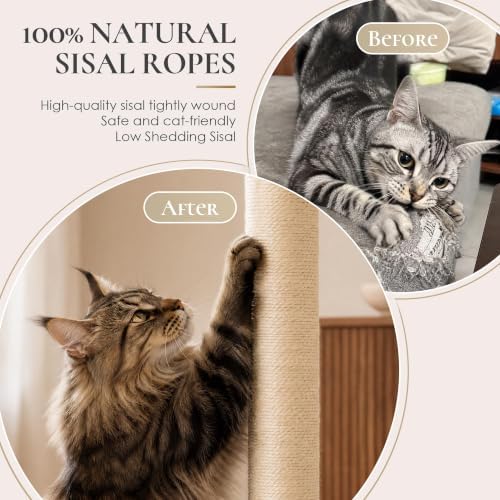 47" Cat Scratching Post, Nature Sisal Rope Cat Scratcher Tree - Image 2