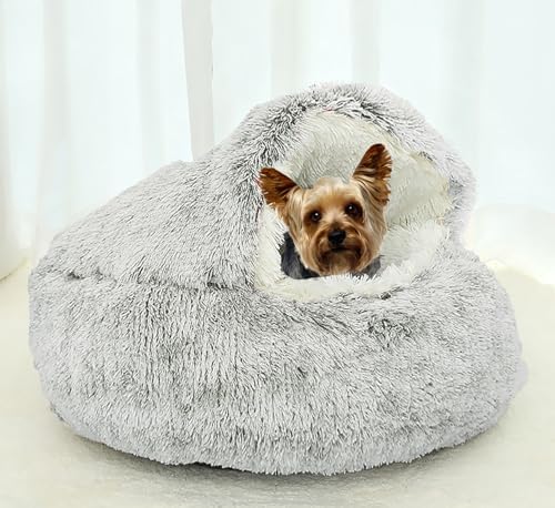 Dog Cave Bed for Small Dogs Cats Pets, Anti Anxiety Calming Plush Dog Beds - Image 2