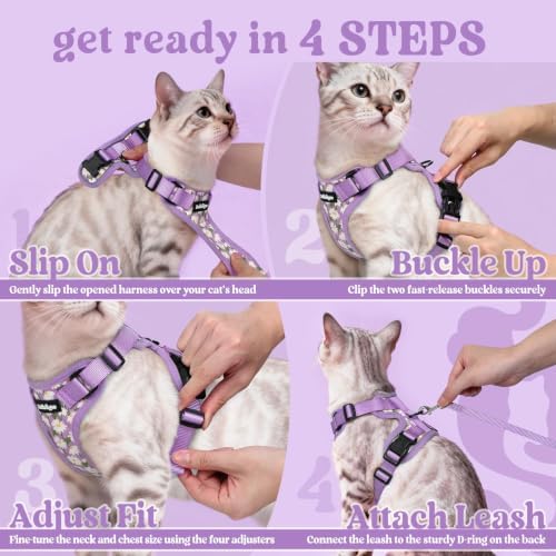 rabbitgoo Cat Harness and Leash Set, Escape Proof Vest, Purr-ple Daisy - Image 7