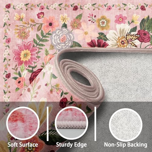 24x17 Inch Door Mat Indoor Entrance, Floral Area Rug Non Slip Pink - Image 4