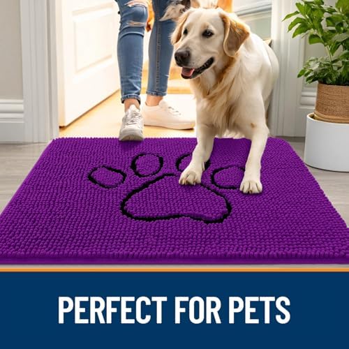 OLANLY Dog Door Mat for Muddy Paws 36x24, Paw Print Design Chenille Mud Mat - Image 6