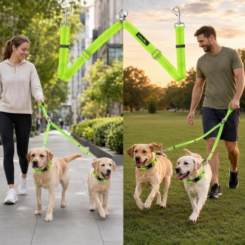 Double Dog Leash Coupler, No Tangle 360° Swivel Adjustable Reflective Dog Leash - Image 5