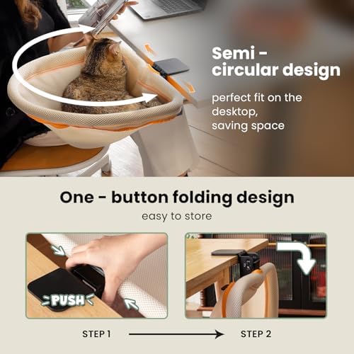 JUNSPOW Cat Desk Bed One-Click Folding, Maximum Holds 40lb, Cream Mesh - Image 4