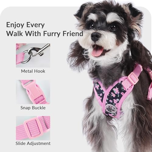 Patas Lague Dog Harness Medium Sized Dog Pet Vest Leash Set Floral Pink M - Image 4