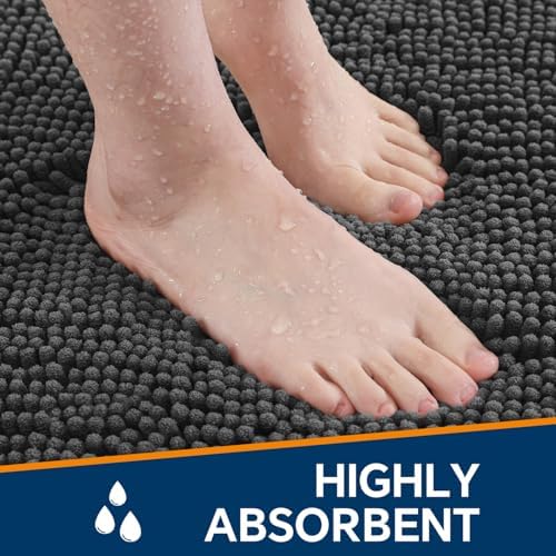 Chenille Bathroom Rug 26"x44" Dark Gray, Non-Slip Plush Bath Mat - Image 4