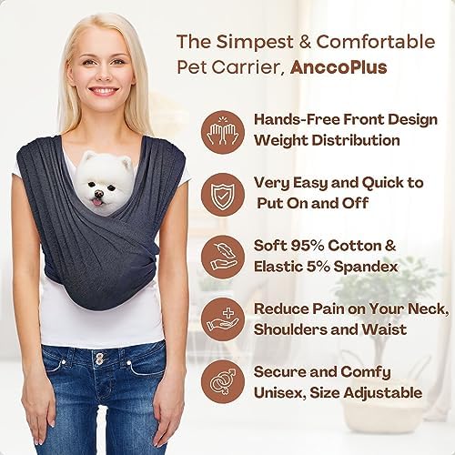 AnccoPlus Small Dog Sling Carrier, Hands-Free, Charcoal Black - Image 3