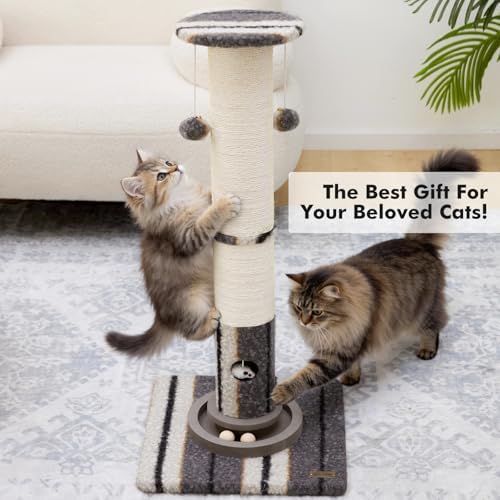 Woochpet Cat Scratching Post 34"Tall Grey Sisal Scratcher Tree - Image 5