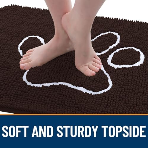OLANLY Dog Door Mat for Muddy Paws 47x17, Paw Print Design Chenille Mud Mat - Image 4