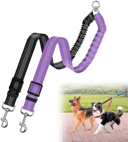 Double Dog Leash for Two Dogs, Professional No Tangle 360° Swivel Coupler by Caldzur