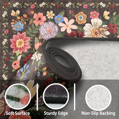 Floral Machine Washable Rug 3x5 Espresso - Image 4