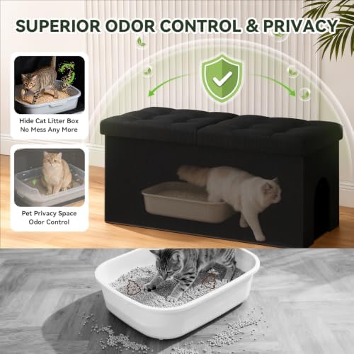 3-in-1 Cat Litter Box Enclosure Furniture, Cat Ottoman - Image 2