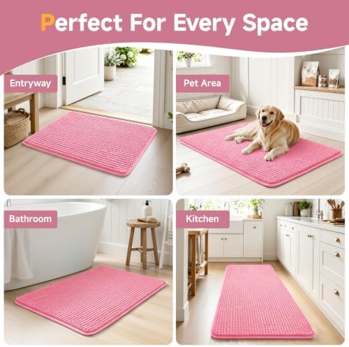 Ophanie Pink Toilet Rugs U-Shaped 24x20, Soft Chenille Contour Bath Mat - Image 7
