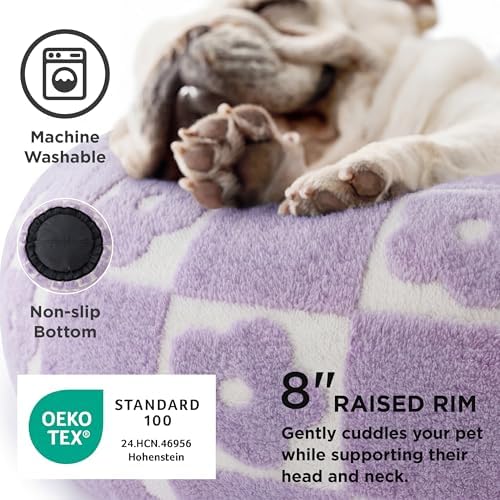 LE SURE Shown on TV Jacquard Donut Dog Beds Medium, Flower Checks 30x30x8in - Image 3