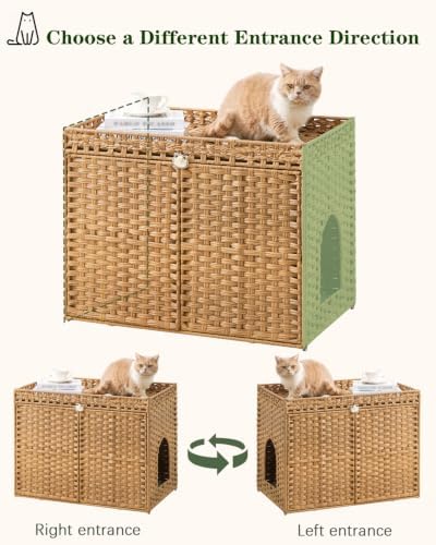 SETVSON Cat Litter Box Enclosure, Extra Large Hidden PE Rattan Natural - Image 6