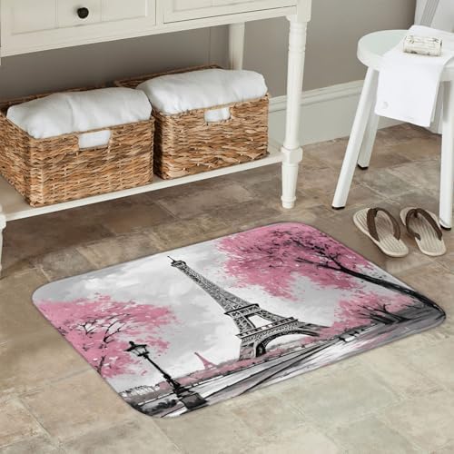 Paris Eiffel Tower Bath Mat 24x16 Inch Non-Slip Soft Microfiber Bathroom Rugs - Image 2