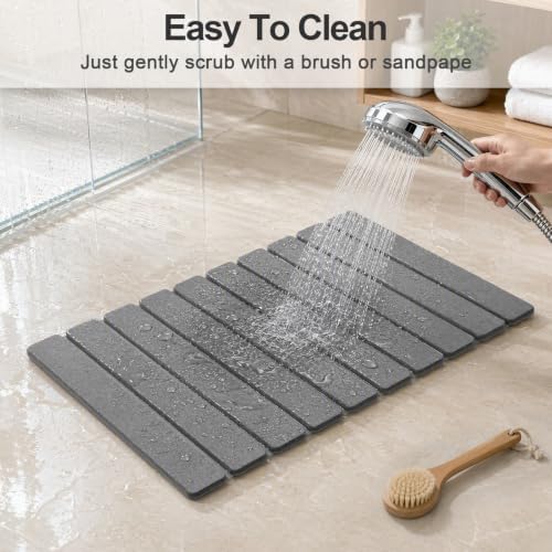 Linidcoud Foldable Stone Bath Mat, Diatomite Quick Dry Shower Mat 24" x 16" - Image 5