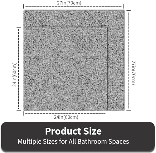 Square Shower Mat Non Slip, 27 x 27 Inch Grey Shower Floor Mat Without Suction - Image 2