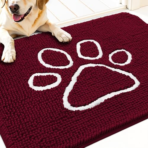 OLANLY Dog Door Mat for Muddy Paws 70x35, Paw Print Design Chenille Mud Mat - Image 4