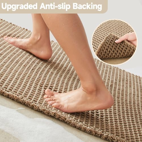 TYUU Waffle Runner Rug Bathroom, Long Boho Bath Mat, 60x24 Beige - Image 4