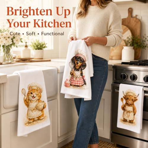 2 Pack Highland Cow Kitchen Towels, Sunflower Coffee Dish Towel Set - Image 2