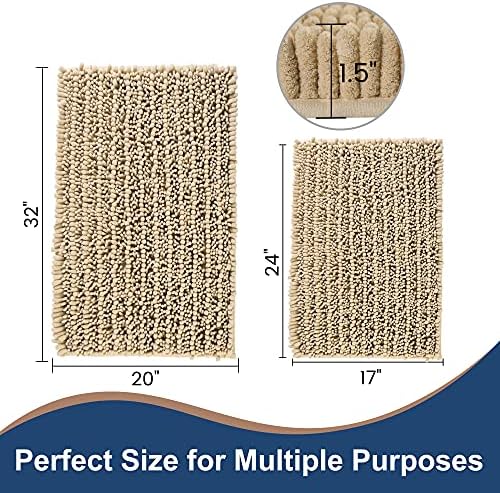 Luxury Chenille Beige Bathroom Rugs Sets 2 Piece, Thickened Hot Melt Rubber - Image 6