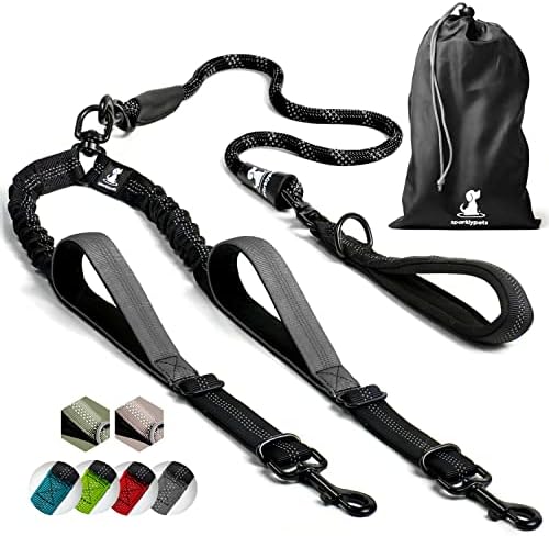 SparklyPets Double Dog Leash for 2 Dogs – Rope Bungee Dual Leash for Medium and by SparklyPets