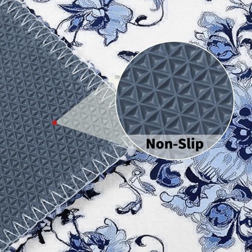 Giwawa Boho Floral Bath Rug Blue Leaves Soft Absorbent Bath Carpet 20x32 Inch - Image 5