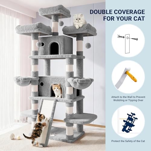 Allewie 82 Inches Large Cat Tree/House/XXL Tall Cat Towers - Image 7