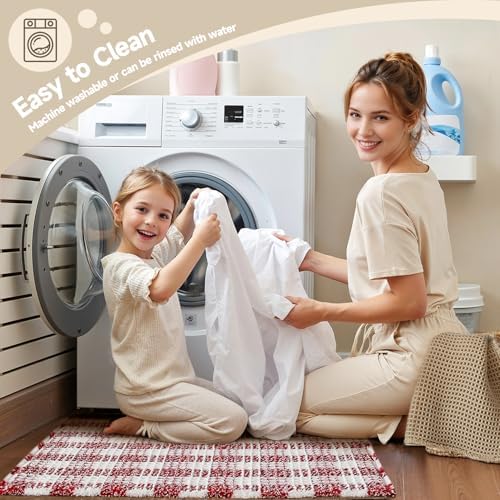 TYUU Long Christmas Bath Mat, Cute Waffle Runner Rug, 60x24 Red & White - Image 5