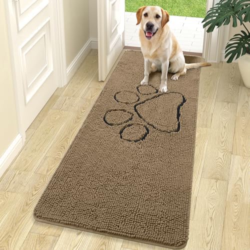 OLANLY Dog Door Mat for Muddy Paws 70x24, Paw Print Design Chenille Mud Mat by OLANLY