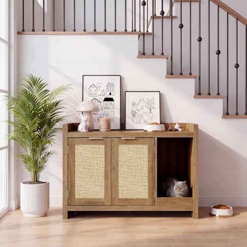 Cat Litter Box Enclosure, Modern Rattan Hidden Litter Box Furniture - Image 5