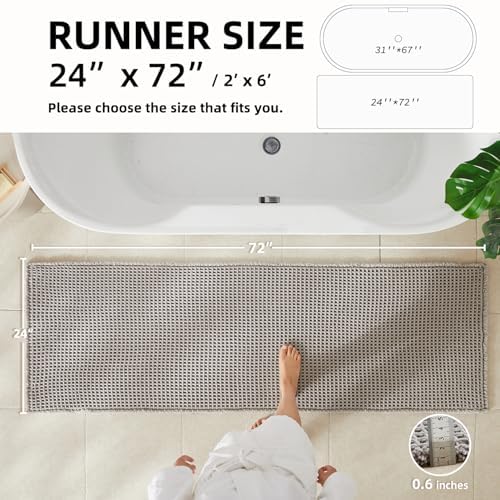 TYUU Waffle Runner Rug Bathroom, Long Boho Bath Mat, 72x24 Light Grey - Image 2