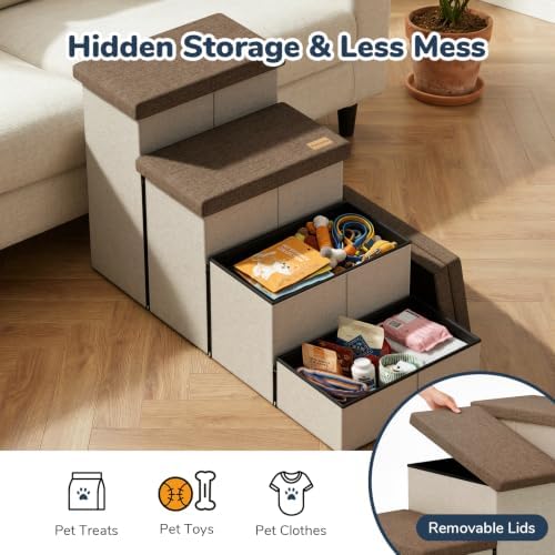 4-Step Wide Dog Stairs with Hidden Storage 23" H, Non-Slip Dog Steps - Image 6
