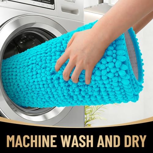OLANLY Thick Chenille Bathroom Runner Rugs Mats 44x24, Aqua Sky - Image 4