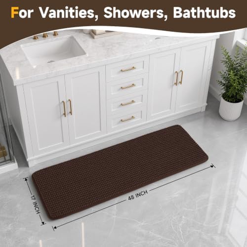 Ophanie Brown Bathroom Rugs 48x17, Soft Chenille Bath Mat, Non Slip Absorbent - Image 2