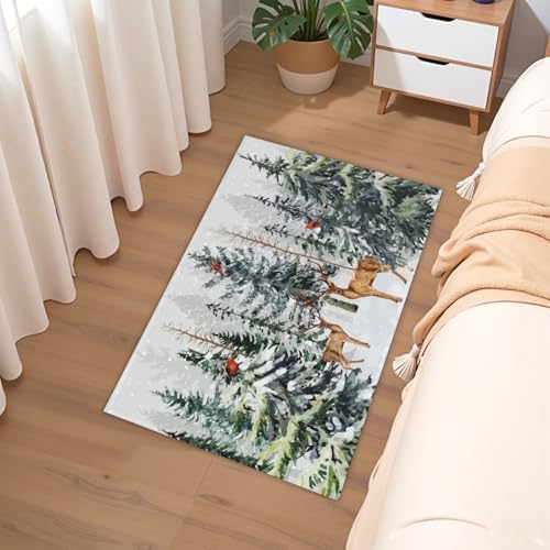 Giwawa Pine Tree Bath Rug Winter Forest Deer Bathtub Mats 24X35 Inch Non Slip - Image 6