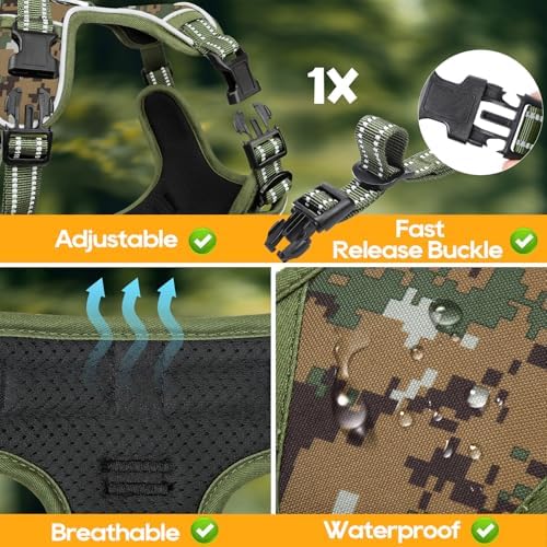 Timos Dog Harness Medium Sized, Quick Release 3 Buckles, Military Green - Image 6