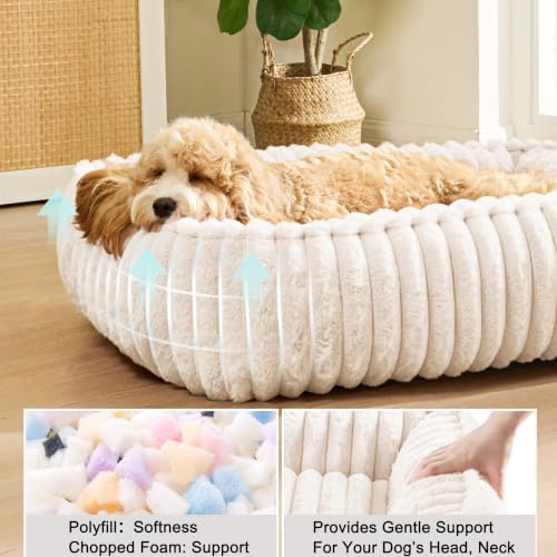 Orthopedic Large Dog Bed Calming Pet Sofa Bed 36''x28'' Ivory - Image 3