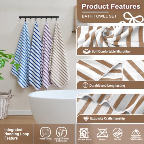 JML Microfiber Beach Towels, 6 Pack, Cabana Stripe Coffee - Image 3