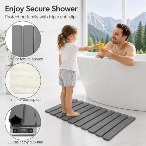 Linidcoud Foldable Stone Bath Mat, Diatomite Quick Dry Shower Mat 24" x 16" - Image 3