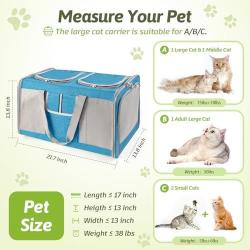 Sedioso Large Cat Carrier for 2 Cats, 21.7x 13.8x 13.8in Pet Carrier for Cat - Image 2