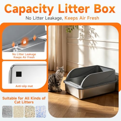 Stainless Steel High-Sided Cat Litter Box - Image 4