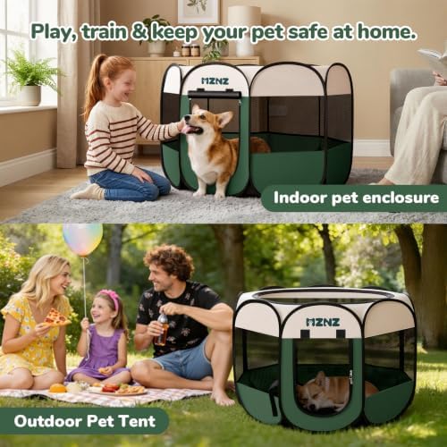 Dog Cat Small Animal Puppy Playpen Crate, Dark Green - Image 4