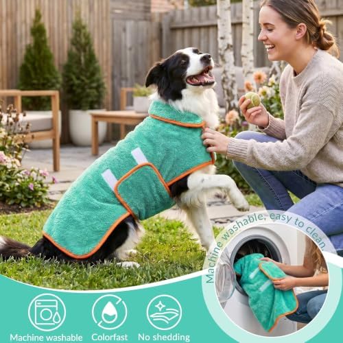 Dog Bathrobe, Super Absorbent for Small to Large Dogs, Lake Green L - Image 5