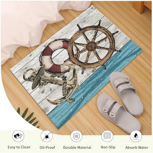 Giwawa Nautical Anchor Bath Rug Coastal Boat Bathtub Mat Extra Absorbent - Image 5