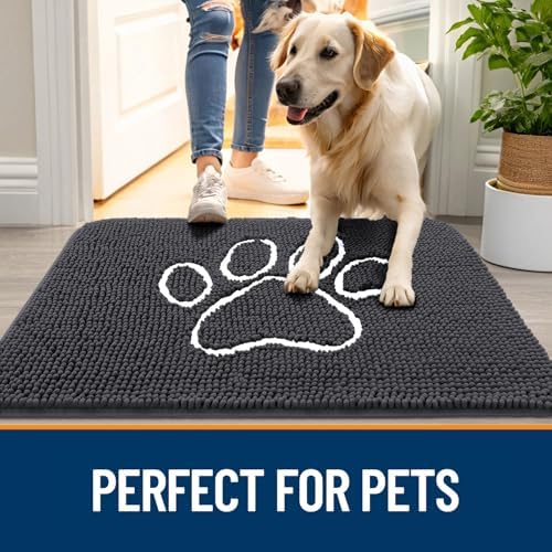 OLANLY Dog Door Mat for Muddy Paws 45x27, Paw Print Design Chenille Mud Mat - Image 6