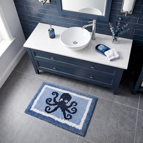 Boao Octopus Bathroom Rug Blue Tufted Non-Slip Bath Mat, 24 x 16 in - Image 5