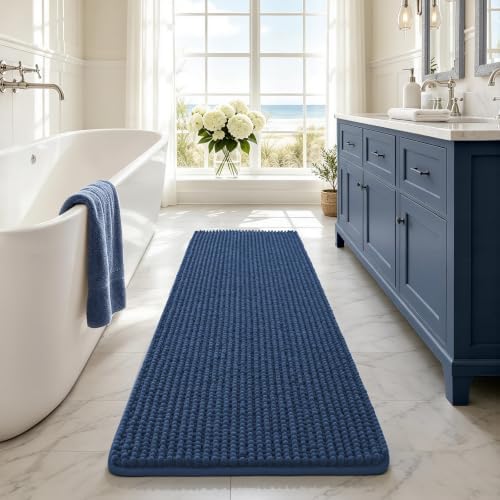 Ophanie Navy Blue Bathroom Runner Rugs 60x20, Soft Chenille Bath Mat, Non Slip by Ophanie